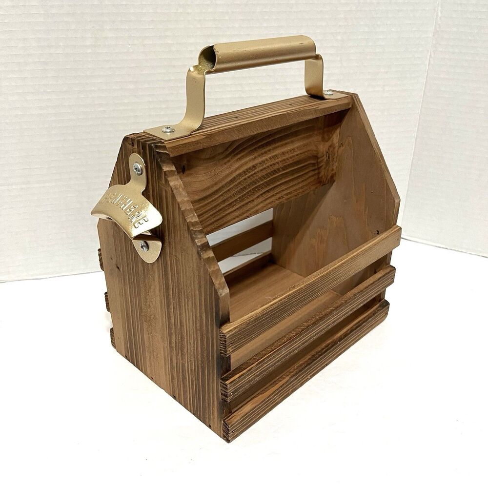 Wooden Condiment or Bottle Caddy Copper Color Bottle Opener & Handle